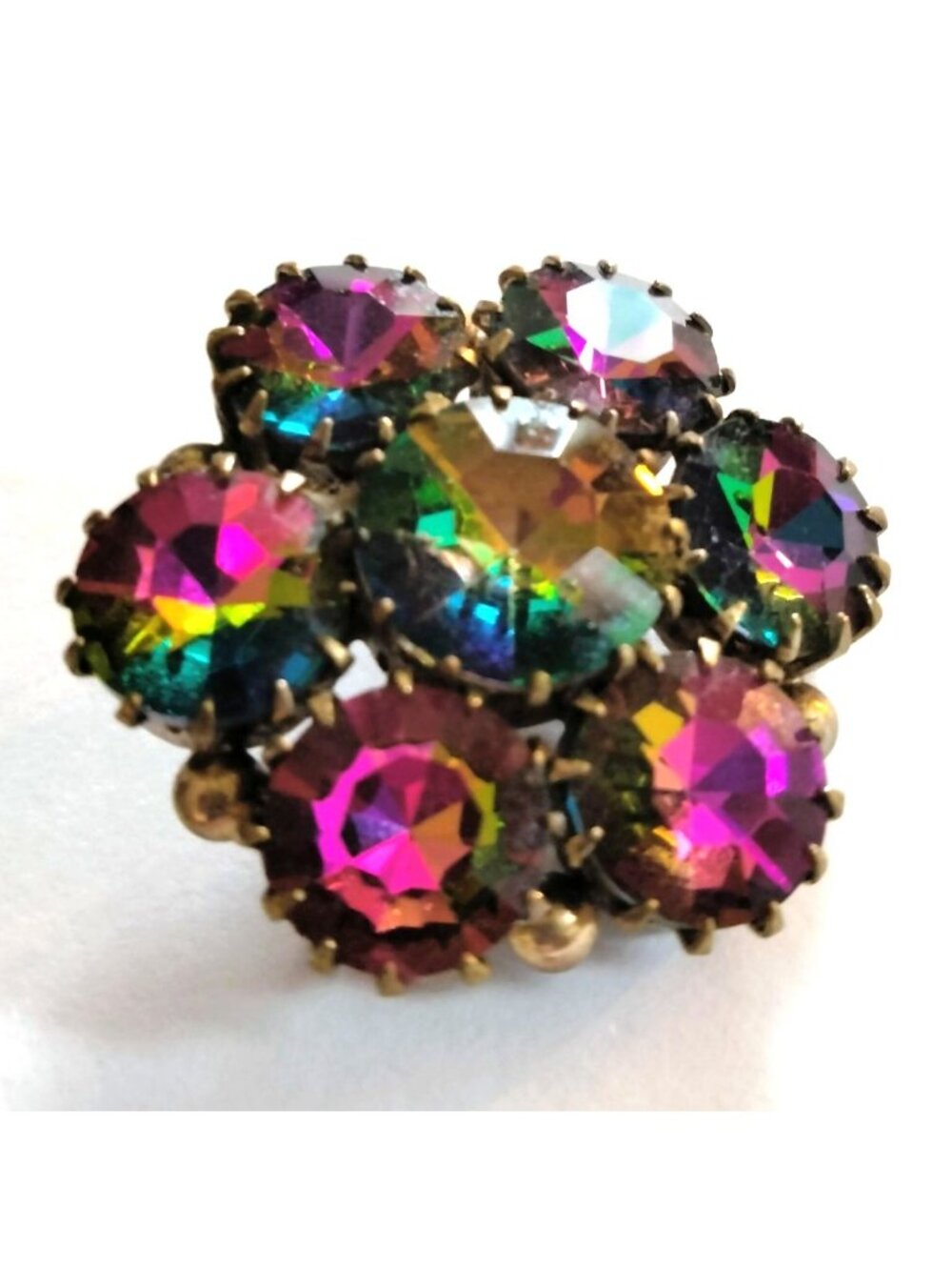 Aurora Borealis Brooch Pin Purple Rhinestone Floral Cluster Vintage Elegant